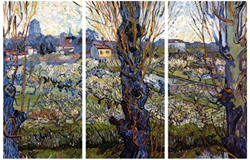 1art1 Vincent Van Gogh Poster Blühender Obstgarten Mit Blick Auf Arles, 1889, 3-Teilig Bilder Leinwand-Bild Auf Keilrahmen | XXL-Wandbild Poster Kunstdruck Als Leinwandbild 180x120 cm von 1art1