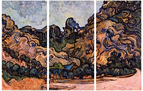 1art1 Vincent Van Gogh Poster Hügel Bei Saint-Rémy, 1889, 3-Teilig Bilder Leinwand-Bild Auf Keilrahmen | XXL-Wandbild Poster Kunstdruck Als Leinwandbild 180x120 cm von 1art1