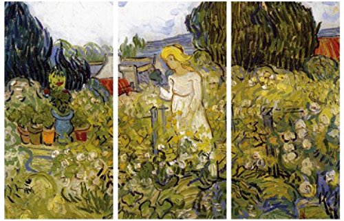 1art1 Vincent Van Gogh Poster Marguerite Gachet In Ihrem Garten, 1890, 3-Teilig Bilder Leinwand-Bild Auf Keilrahmen | XXL-Wandbild Poster Kunstdruck Als Leinwandbild 180x120 cm von 1art1