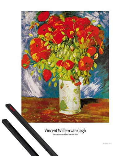 1art1 Vincent Van Gogh Plakat | Bild (91x61 cm) Vase Mit Rotem Klatschmohn, 1886 + EIN Paar Posterleisten, Schwarz von 1art1