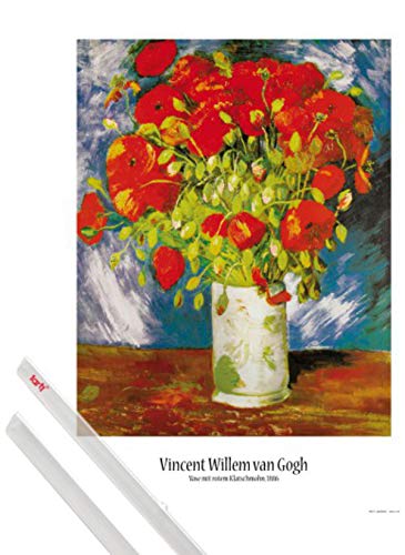1art1 Vincent Van Gogh Plakat | Bild (91x61 cm) Vase Mit Rotem Klatschmohn, 1886 + EIN Paar Posterleisten, Transparent von 1art1