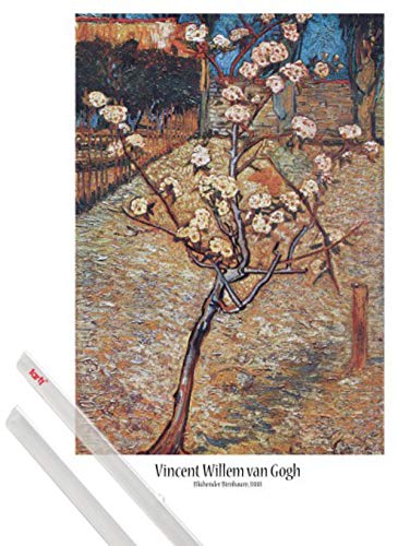 1art1 Vincent Van Gogh Plakat | Bild (91x61 cm) Blühender Birnbaum, 1888 + EIN Paar Posterleisten, Transparent von 1art1