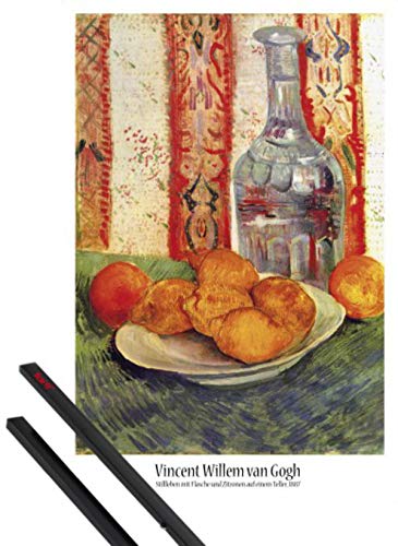 1art1 Vincent Van Gogh Plakat | Bild (91x61 cm) Stillleben Mit Flasche Und Zitronen Auf Einem Teller + EIN Paar Posterleisten, Schwarz von 1art1