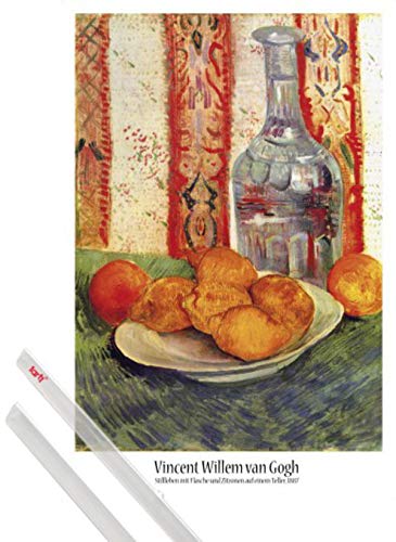 1art1 Vincent Van Gogh Plakat | Bild (91x61 cm) Stillleben Mit Flasche Und Zitronen Auf Einem Teller + EIN Paar Posterleisten, Transparent von 1art1