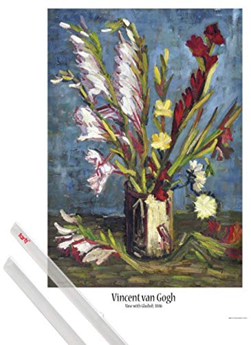 1art1 Vincent Van Gogh Plakat | Bild (91x61 cm) Vase Mit Gladiolen, 1886 + EIN Paar Posterleisten, Transparent von 1art1
