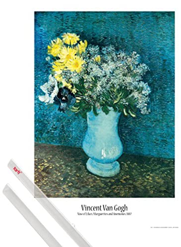 1art1 Vincent Van Gogh Plakat | Bild (91x61 cm) Vase mit Flieder, Margeriten und Anemonen, 1887 + EIN Paar Posterleisten, Transparent von 1art1