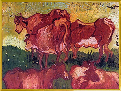 1art1 Vincent Van Gogh Poster Kunstdruck Bild und Kunststoff-Rahmen - Kühe, 1890 (80 x 60cm) von 1art1