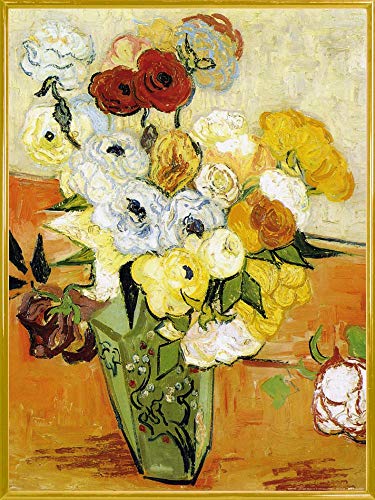 1art1 Vincent Van Gogh Poster Kunstdruck Bild und Kunststoff-Rahmen - Stillleben Mit Japanischer Vase, Rosen Und Anemonen, 1890 (80 x 60cm) von 1art1