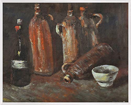 1art1 Vincent Van Gogh Poster Kunstdruck Bild und Kunststoff-Rahmen - Stillleben Mit Vier Krügen, Flasche Und Weißem Napf, 1884 (50 x 40cm) von 1art1