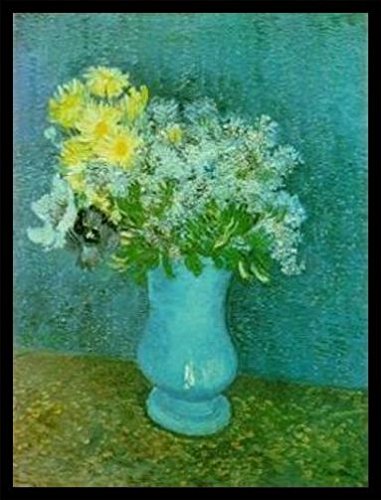 1art1 Vincent Van Gogh Poster Kunstdruck Bild und MDF-Rahmen Schwarz - Vase mit Flieder, Margeriten und Anemonen, 1887 (80 x 60cm) von 1art1