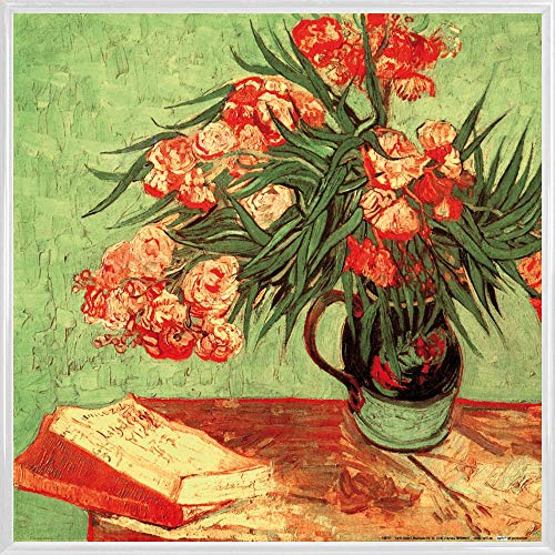 1art1 Vincent Van Gogh Poster Kunstdruck Bild und Kunststoff-Rahmen - Stillleben, Vase Mit Oleander Und Büchern, 1888 (40 x 40cm) von 1art1