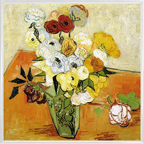 1art1 Vincent Van Gogh Poster Kunstdruck Bild und Kunststoff-Rahmen - Stillleben Mit Japanischer Vase, Rosen Und Anemonen, 1890 (40 x 40cm) von 1art1
