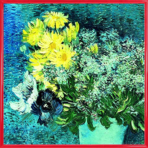 1art1 Vincent Van Gogh Poster Kunstdruck Bild und Kunststoff-Rahmen - Vase mit Flieder, Margeriten und Anemonen, 1887 (40 x 40cm) von 1art1