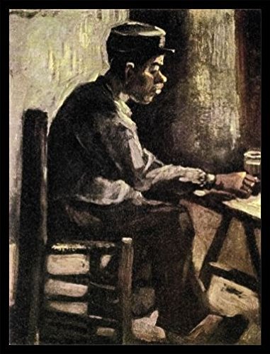 Vincent Van Gogh Poster Kunstdruck Bild und MDF-Rahmen Schwarz - Bauer Am Tisch, 1885 (80 x 60cm) von 1art1
