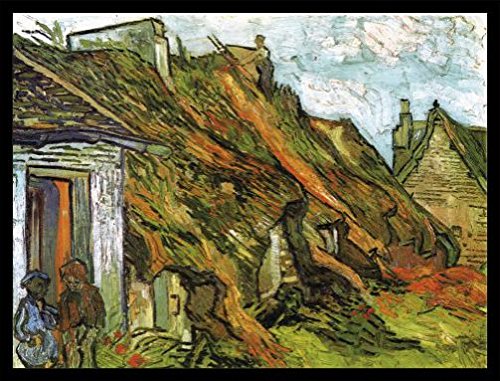 1art1 Vincent Van Gogh Poster Kunstdruck Bild und MDF-Rahmen Schwarz - Bauernhäuser In Chaponval, 1890 (80 x 60cm) von 1art1