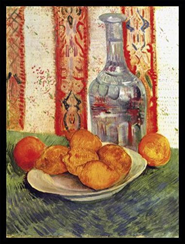 1art1 Vincent Van Gogh Poster Kunstdruck Bild und MDF-Rahmen Schwarz - Stillleben Mit Flasche Und Zitronen Auf Einem Teller (80 x 60cm) von 1art1
