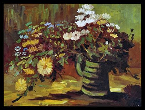 Vincent Van Gogh Poster Kunstdruck Bild und MDF-Rahmen Schwarz - Vase Mit Margeriten, 1886 (80 x 60cm) von 1art1