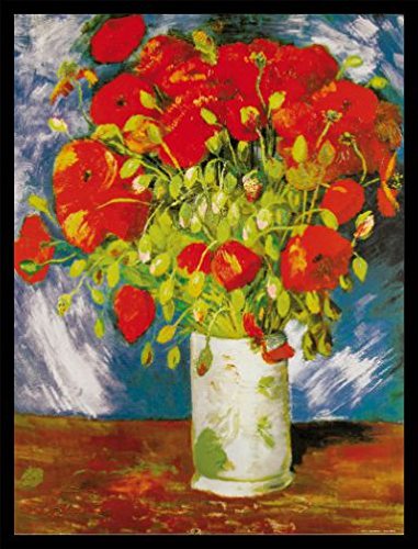 1art1 Vincent Van Gogh Poster Kunstdruck Bild und MDF-Rahmen Schwarz - Vase Mit Rotem Klatschmohn, 1886 (80 x 60cm) von 1art1