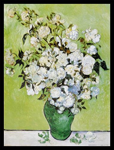 Vincent Van Gogh Poster Kunstdruck Bild und MDF-Rahmen Schwarz - Vase Mit Weißen Rosen, 1890 (80 x 60cm) von 1art1