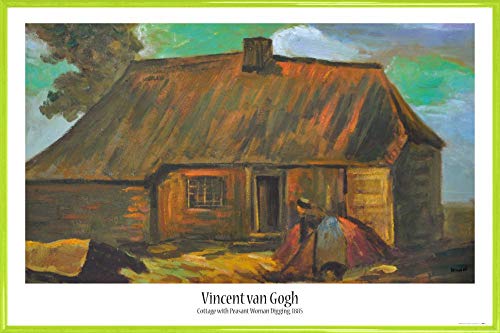 1art1 Vincent Van Gogh Poster Plakat | Bild und Kunststoff-Rahmen - Bauernhaus Mit Umgrabender Bäuerin, 1885 (91 x 61cm) von 1art1