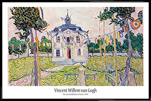 1art1 Vincent Van Gogh Poster Plakat | Bild und Kunststoff-Rahmen - Das Gemeindehaus In Auvers, 1890 (91 x 61cm) von 1art1
