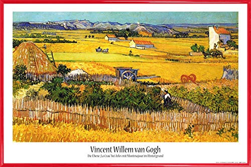 1art1 Vincent Van Gogh Poster Plakat | Bild und Kunststoff-Rahmen - Die Ebene La Crau Bei Arles Mit Montmajour Im Hintergrund, 1888 (91 x 61cm) von 1art1