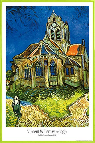 1art1 Vincent Van Gogh Poster Plakat | Bild und Kunststoff-Rahmen - Die Kirche Von Auvers, 1890 (91 x 61cm) von 1art1