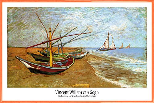 1art1 Vincent Van Gogh Poster Plakat | Bild und Kunststoff-Rahmen - Fischerboote Am Strand Von Saintes-Maries, 1888 (91 x 61cm) von 1art1