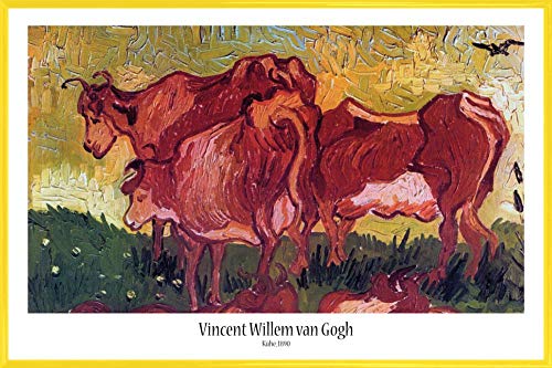 1art1 Vincent Van Gogh Poster Plakat | Bild und Kunststoff-Rahmen - Kühe, 1890 (91 x 61cm) von 1art1