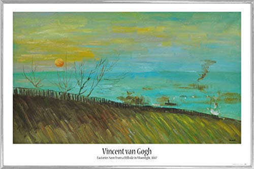 1art1 Vincent Van Gogh Poster Plakat | Bild und Kunststoff-Rahmen - Landschaft Mit Fabriken Im Mondlicht, 1887 (91 x 61cm) von 1art1