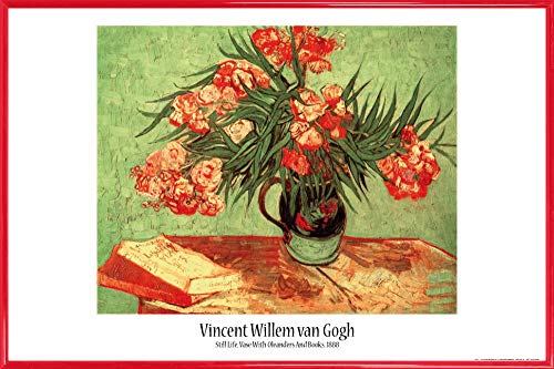 1art1 Vincent Van Gogh Poster Plakat | Bild und Kunststoff-Rahmen - Stillleben, Vase Mit Oleander Und Büchern, 1888 (91 x 61cm) von 1art1