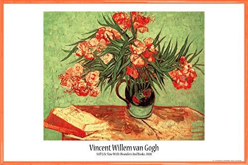 1art1 Vincent Van Gogh Poster Plakat | Bild und Kunststoff-Rahmen - Stillleben, Vase Mit Oleander Und Büchern, 1888 (91 x 61cm) von 1art1