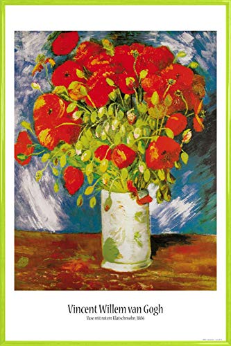 1art1 Vincent Van Gogh Poster Plakat | Bild und Kunststoff-Rahmen - Vase Mit Rotem Klatschmohn, 1886 (91 x 61cm) von 1art1