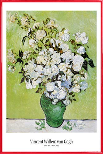 1art1 Vincent Van Gogh Poster Plakat | Bild und Kunststoff-Rahmen - Vase Mit Weißen Rosen, 1890 (91 x 61cm) von 1art1