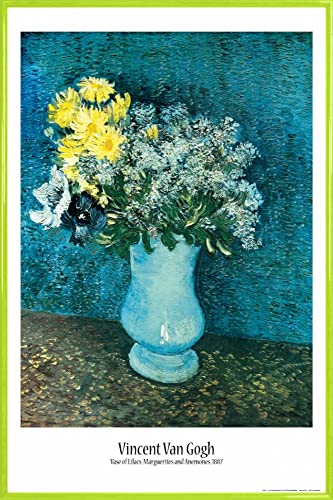 1art1 Vincent Van Gogh Poster Plakat | Bild und Kunststoff-Rahmen - Vase mit Flieder, Margeriten und Anemonen, 1887 (91 x 61cm) von 1art1