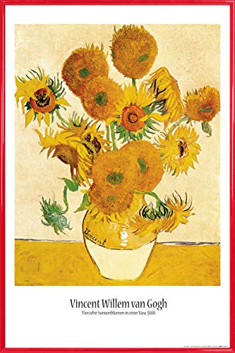 1art1 Vincent Van Gogh Poster Plakat | Bild und Kunststoff-Rahmen - Vierzehn Sonnenblumen In Einer Vase, 1888 (91 x 61cm) von 1art1