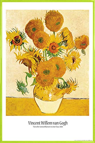 1art1 Vincent Van Gogh Poster Plakat | Bild und Kunststoff-Rahmen - Vierzehn Sonnenblumen In Einer Vase, 1888 (91 x 61cm) von 1art1