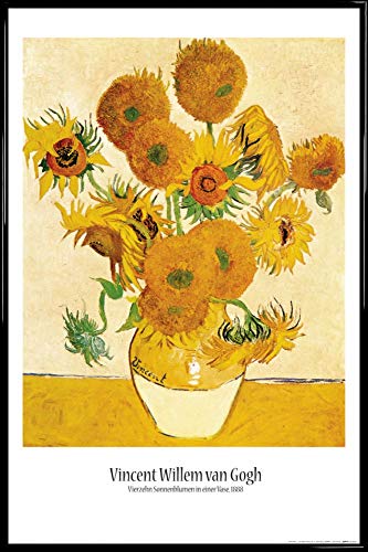 1art1 Vincent Van Gogh Poster Plakat | Bild und Kunststoff-Rahmen - Vierzehn Sonnenblumen In Einer Vase, 1888 (91 x 61cm) von 1art1