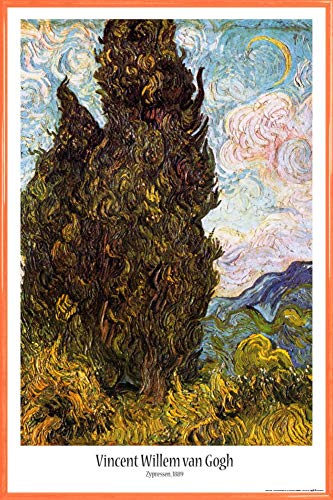 1art1 Vincent Van Gogh Poster Plakat | Bild und Kunststoff-Rahmen - Zypressen, 1889 (91 x 61cm) von 1art1