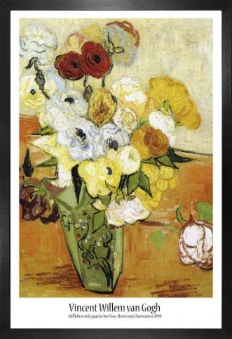 1art1 Vincent Van Gogh Poster Plakat | Bild und MDF-Rahmen - Stillleben Mit Japanischer Vase, Rosen Und Anemonen, 1890 (91 x 61cm) von 1art1