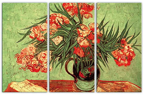 1art1 Vincent Van Gogh Poster Stillleben, Vase Mit Oleander Und Büchern, 1888, 3-Teilig Bilder Leinwand-Bild Auf Keilrahmen | XXL-Wandbild Poster Kunstdruck Als Leinwandbild 120x80 cm von 1art1