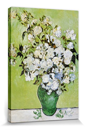1art1 Vincent Van Gogh Poster Vase Mit Weißen Rosen, 1890 Bilder Leinwand-Bild Auf Keilrahmen | XXL-Wandbild Poster Kunstdruck Als Leinwandbild 120x80 cm von 1art1