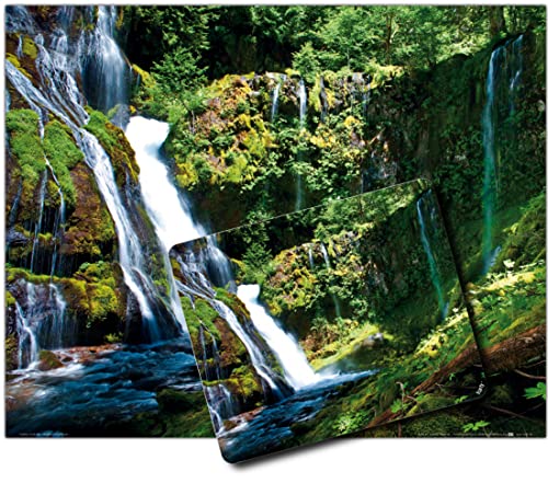 1art1 Wasserfälle, Gebirgswasserfall In Grüner Waldlandschaft 1 Kunstdruck Bild (50x40 cm) + 1 Mauspad (23x19 cm) Geschenkset von 1art1