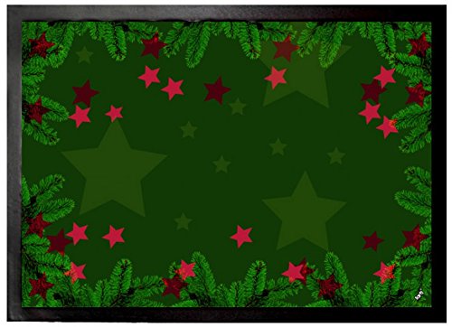 1art1 Weihnachten Grüne Tannenzweige Und Rote Sterne Fußmatte Dekomatte Innenbereich | Design Türmatte 70x50 cm von 1art1