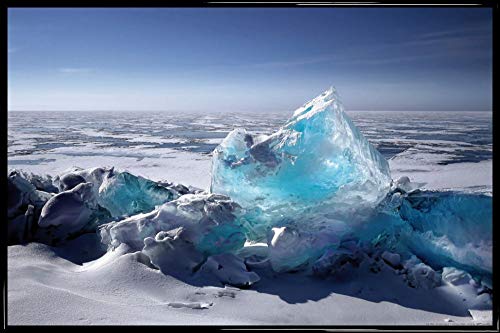 1art1 Winter Poster Plakat | Bild und Kunststoff-Rahmen - Türkisfarbener Eisstein Im Meer Aus EIS (91 x 61cm) von 1art1