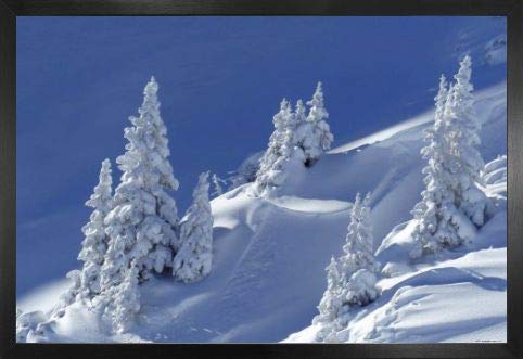 1art1 Winter Poster Plakat | Bild und MDF-Rahmen - Glitzernder Schnee Auf Eingeschneiter Berglandschaft (91 x 61cm) von 1art1