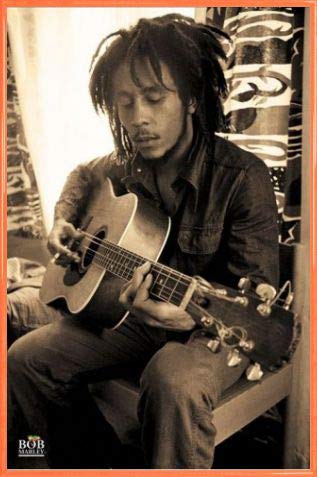 Bob Marley Poster Plakat | Bild und Kunststoff-Rahmen - Sepia, Gitarre (91 x 61cm) von 1art1