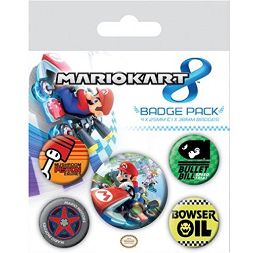 Super Mario Kart 8, 1 X 38mm & 4 X 25mm Buttons Button Pack 15x10 cm von 1art1