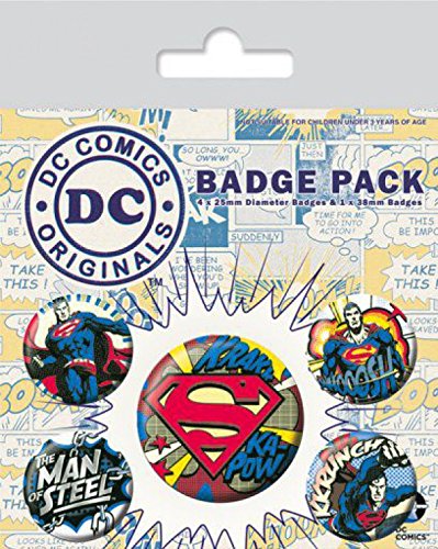 Superman DC Comics, Originals, 1 X 38mm & 4 X 25mm Buttons Button Pack 15x10 cm Superman DC Comics, Originals, 1 X 38mm & 4 X 25mm Buttons Button Pack 15x10 cm von 1art1