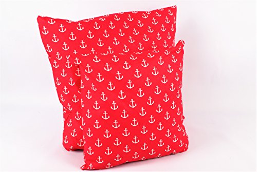 1buy3 Kissenbezug 2er-Pack! - Anker rot 50cmx 50cm aus 100% Baumwolle mit Reißverschluss - viele Größen zur Auswahl! von 1buy3
